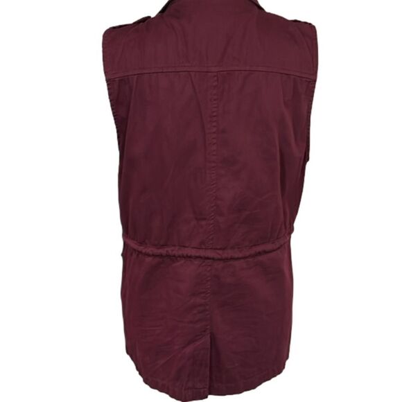 2Sable NWOT 100% cotton maroon burgundy utility vest snaps buttons zippers - S - Picture 5 of 11